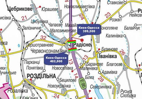 Арка/Реклама на мостах, Трассы, Траса M-05, Київ-Одеса, 399,500