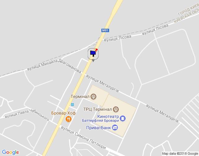 Билборд/Щит, Бровары, м. Бровари, вул. Київська, 326, навпроти кафе "У лісі", за 80м до повороту на вул. Металургів, за 190м до ТРЦ "Термінал" та магазину "МегаМаркет", за 190м до АЗС "КЛО", за 355м до розвилки з вул. Павла Чубинського та вул. Симона Петлюри, через 120м після