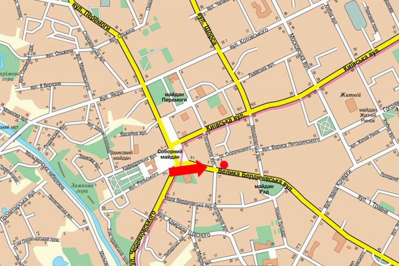 Ситилайт, Житомир, Бердичівська вул., 7 / Театральна вул., біля магазину "Брейн", Автодорожного коледжу, на світлофорі