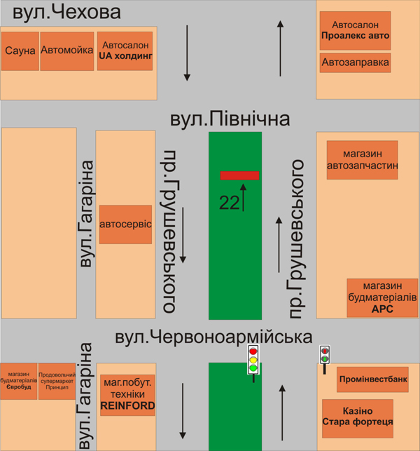 Билборд/Щит, Каменец-Подольский, р-н перехрестя пр.Грушевського та вул.Північна (100м до вул.Північна)