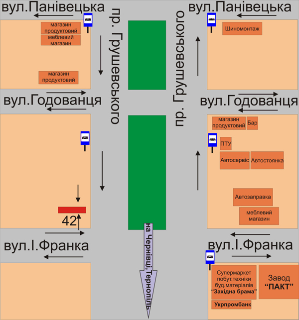 Білборд/Щит, Кам'янець-Подільський, перехрестя пр.Грушевського та вул.І.Франка (100м. до вул.Франка)