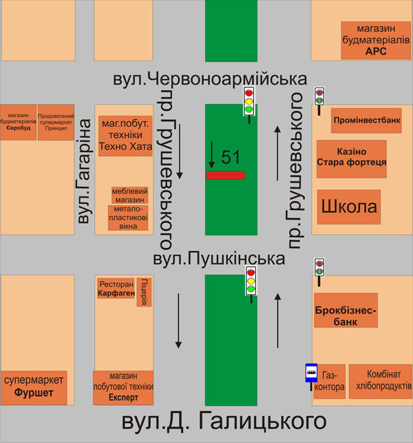Билборд/Щит, Каменец-Подольский, пр.Грушевського (вул. Героїв Небесної сотні-вул. Івана Мазепи)