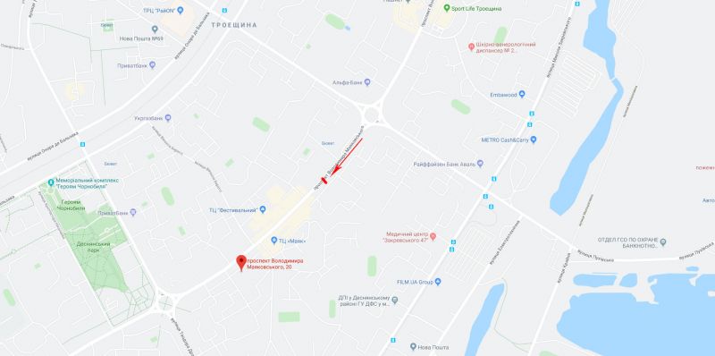 Билборд/Щит, Киев, Червоної калини пр. (Маяковського пр-т )32, супермаркет "Сільпо", мед. центр "Сінево" в центр