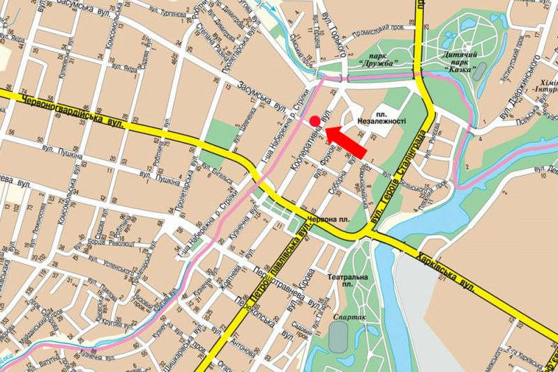 Ситилайт, Сумы, 9-го Травня пр., біля супермаркету "АТБ", в бік 1-ої Набережної вул. р. Стрілки