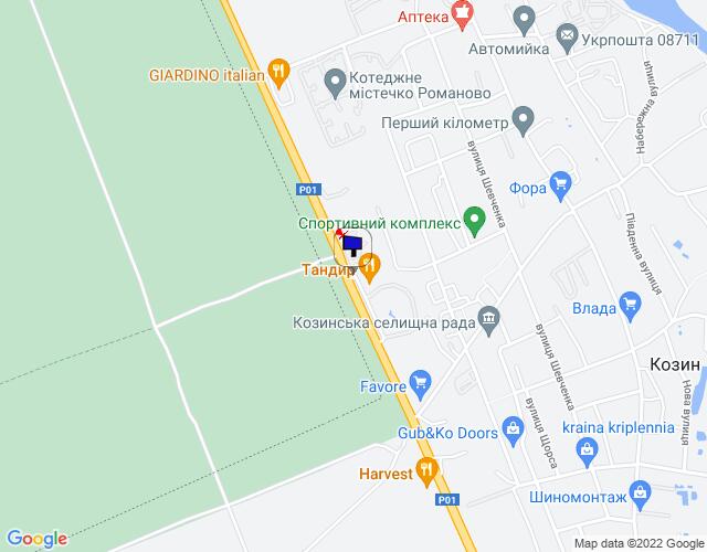 Білборд/Щит, Козин, Конча-Заспа, траса Р-01, км 29+400 ліво, біля ресторану "ТАНДИР", через 460м після комплексу "Сезони SPA" та ресторану "Giardino", через 560м після повороту на котеджне містечко "РОМАНОВО" // з Києва