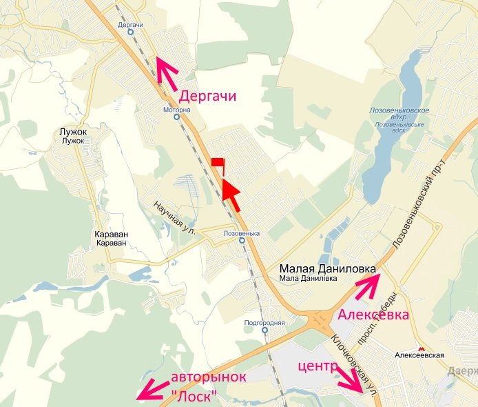 Билборд/Щит, Малая Даниловка, Мала Данилівка-котеджне селище "Поле чудес"-у бік Дергачів-низ-етажерка №1