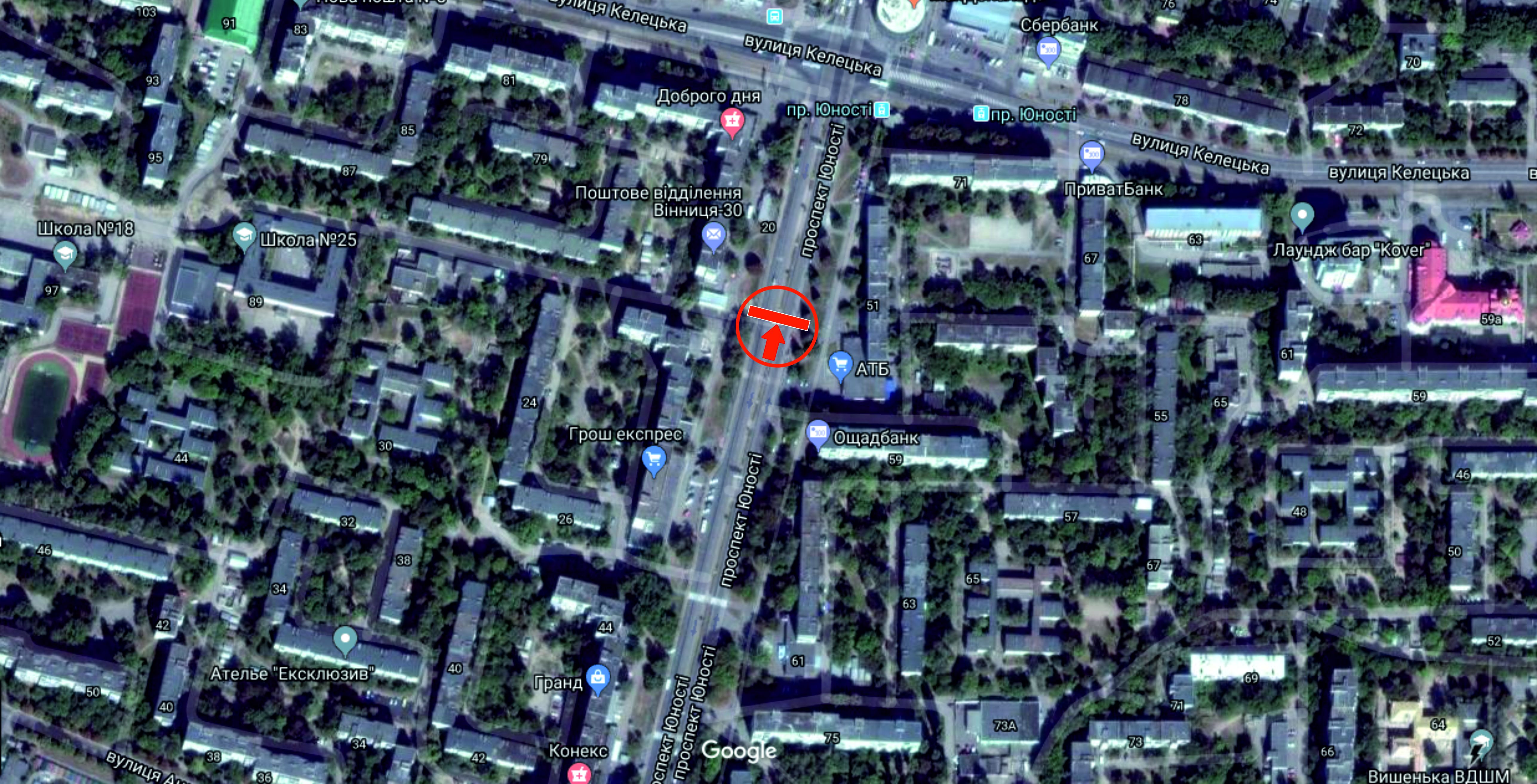 Билборд/Щит, Винница, пр. Юності (навпроти АТБ) (розподільник) до вул.Келецької