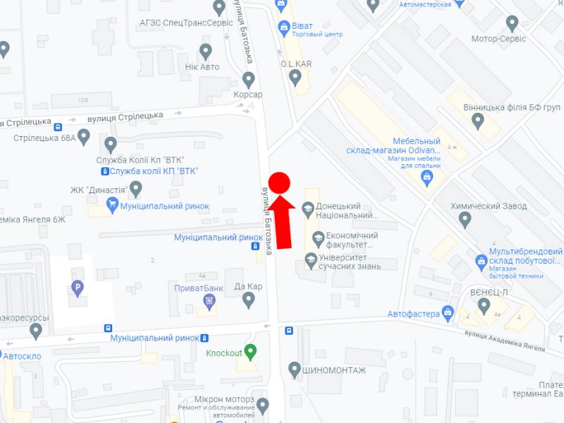 Билборд/Щит, Винница, Батозька вул. (кол. Кірова вул.) - вул. Янгеля, коло супермаркету "Епіцентр", із центру