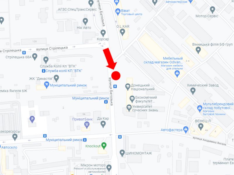 Билборд/Щит, Винница, Батозька вул. (кол. Кірова вул.) - вул. Янгеля, коло супермаркету "Епіцентр", в центр