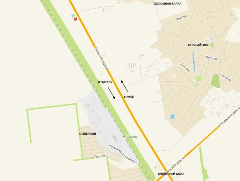Білборд/Щит, Траси, Одеса-Київ (455+115км). За Клеверним мостом з Одеси , в  Киев, поворот на Холодную Балку