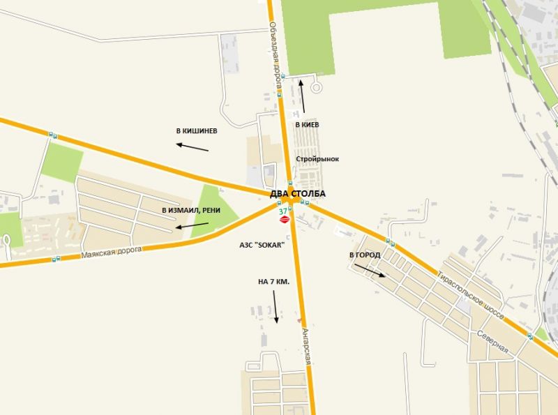Билборд/Щит, Трассы, Об'їзна дорога (23+400км) - Два Стовпи (АЗС Sokar), з Авангарда, Овідіополя, промринку 7 км к Клеверному мосту