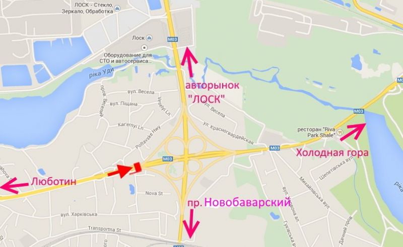 Білборд/Щит, Траси, Полтавський шлях – пров. Київський, розв'язка з кільцевою-в центр