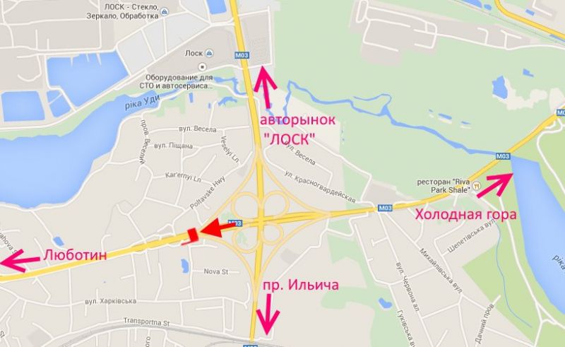 Білборд/Щит, Траси, Полтавський шлях – пров. Київський, розв'язка з кільцевою, із центру