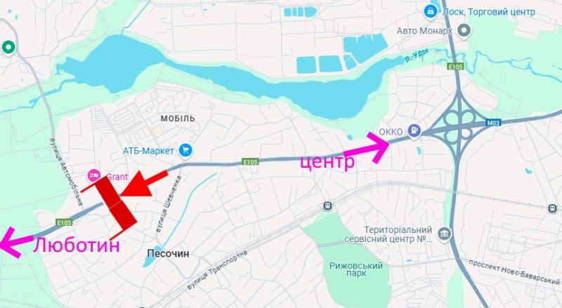 Арка/Реклама на мостах, Траси, Арка-Полтавський шлях-Пісочин-вул. Автомобільна - з центру