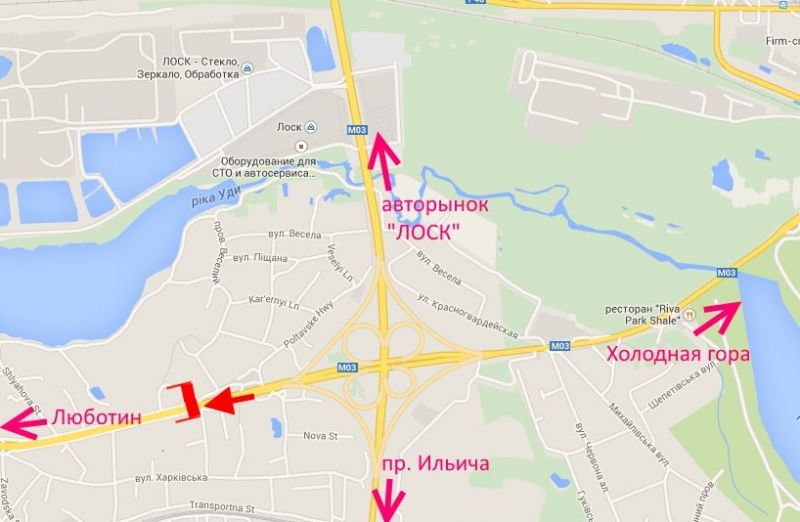 Арка/Реклама на мостах, Траси, Арка-Полтавський шлях-пост Поліції-з центру