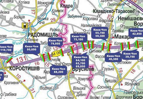 Арка/Реклама на мостах, Траси, Траса M-06, Київ-Житомир, 75,100