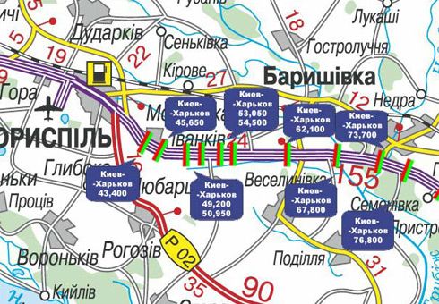 Арка/Реклама на мостах, Траси, Траса M-03, Київ - Харків, 54,500