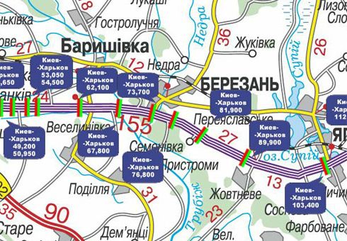 Арка/Реклама на мостах, Траси, Траса M-03, Київ - Харків, 76,800