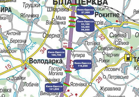 Арка/Реклама на мостах, Траси, Траса M-05, Київ-Одеса, 121,800