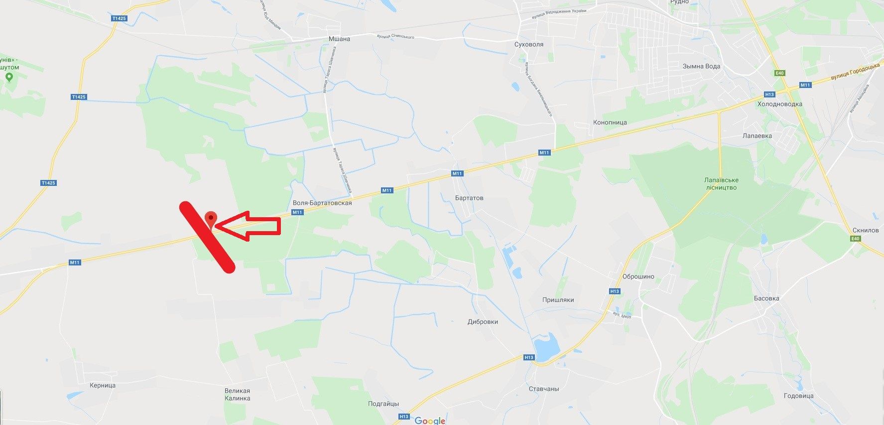 Арка/Реклама на мостах, Трассы, Автомобільна дорога М-11 Львів-Шегині, км 21+600, напрям до кордону з Польщею