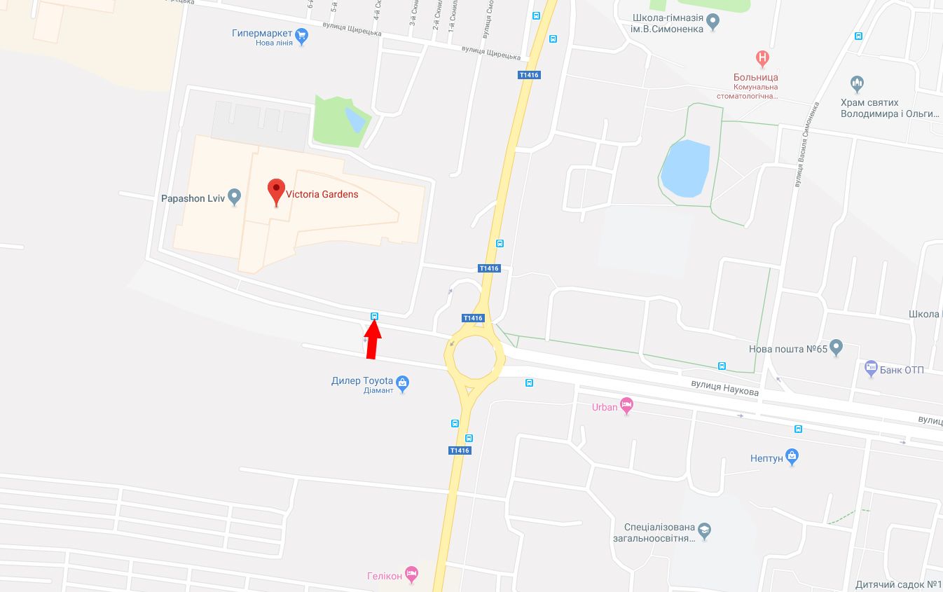Реклама на остановках, Львов, вул. Кульпарківська, 226а (зупинка ТЦ "Вікторія Гарденс")