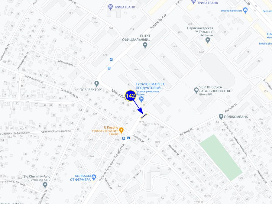 Билборд/Щит, Чернигов, вул. Гетьмана Полуботка 107 (Гусачок)
