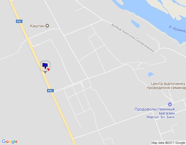 Билборд/Щит, Пятихатки, Конча-Заспа, траса Р-01, км 33+000 ліво, через 130м після автобусної зупинки та котеджного містечка "Сосновий Бір", через 220м після повороту на с. П'ятихатки