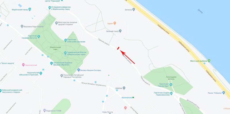 Ситилайт, Киев, Паркова дорога, поворот до Зеленого театру, рух в напрямку Дніпровського спуску