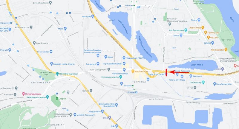 Арка/Реклама на мостах, Киев, Бандери Степана пр-т / Йорданська вул. надземний пішохідний перехід, в центр