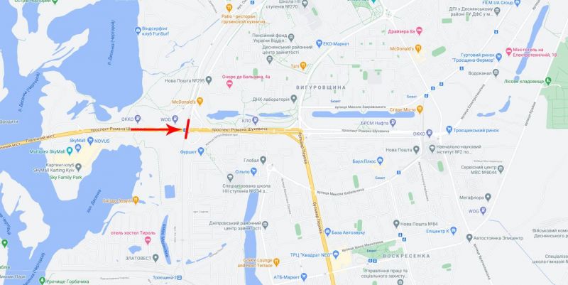 Арка/Реклама на мостах, Киев, Шухевича Романа пр-т / Бальзака вул., з центру