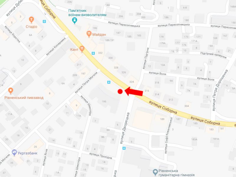 Сітілайт, Рівне, Соборна вул., 195, зупинка біля "РДА", в бік Коцюбинського вул., B2