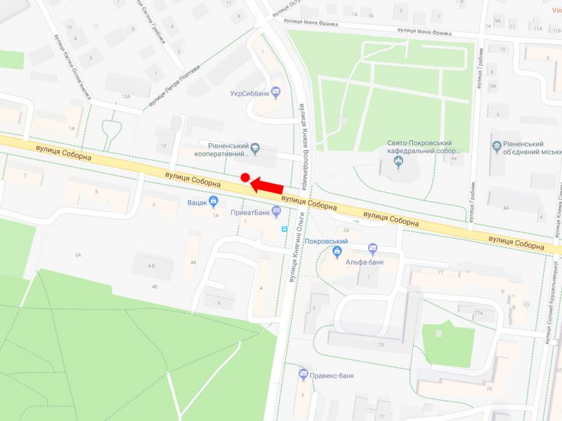 Сітілайт, Рівне, Соборна вул., 10 / Княгині Ольги вул., зупинка, в центр, A1