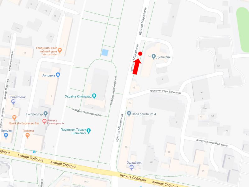 Сітілайт, Рівне, Міцкевича вул., 14 / Незалежності пл., зупинка "Перинатальний центр", біля кінотеатру "Україна", в бік Миру пр., A2