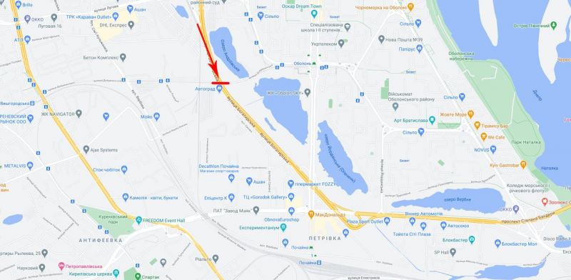 Арка/Реклама на мостах, Киев, вул. Богатирська/вул. Добрининська в центр (правий)