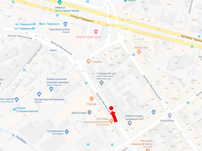 Сітілайт, Київ, Жилянська вул., 142, навпроти пабу "Портер", в сторону вул. Старовокзальної