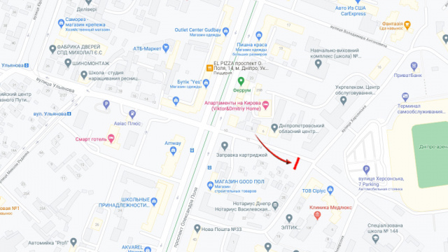 Билборд/Щит, Днепр, вул.Ульянова – стадіон "Днепр-Арена"/ул.Ульянова – стадион "Днепр-Арена", ресторан "Taxi", рядом пр.О.Поля (пр.Кирова)
