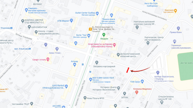 Билборд/Щит, Днепр, вул.Ульянова – стадіон "Днепр-Арена"/ул.Ульянова – стадион "Днепр-Арена", ресторан "Taxi", рядом пр.О.Поля (пр.Кирова)