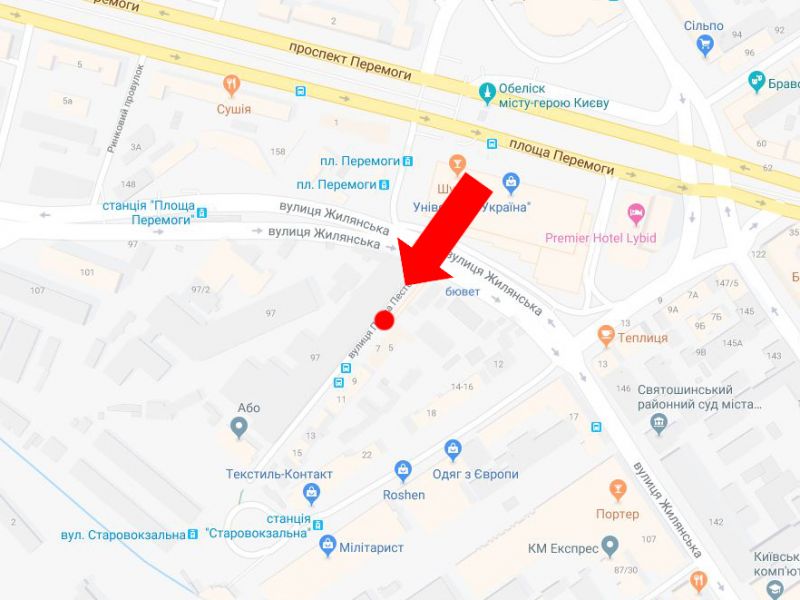 Сітілайт, Київ, Пестеля вул., 5 / вул. Жилянська, до пл. Старовокзальна, приміського ЖД вокзала