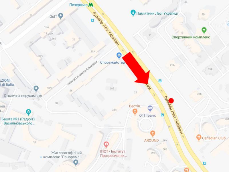 Беклайт, Київ, Українки бул., 21А - 21Б, в сторону Дружби Народів бул.