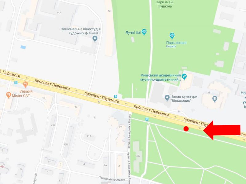Беклайт, Київ, Перемоги пр., навпроти Медуніверситету ім. Богомольця, в сторону ст. м. «Шулявська», з центру
