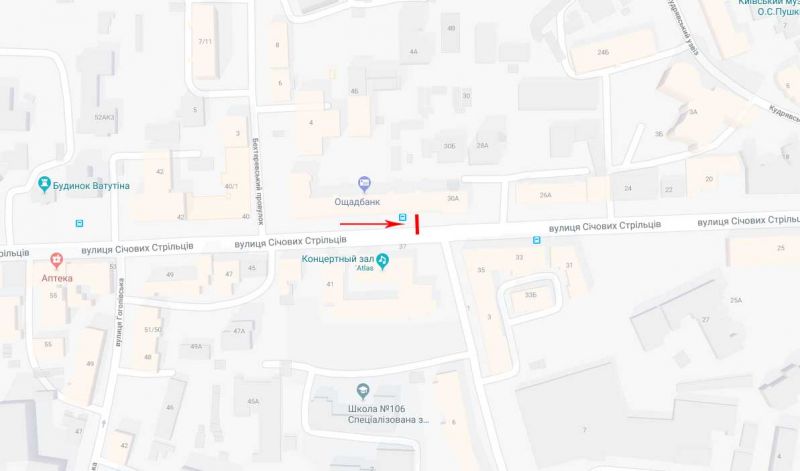 Скролл/Ситилайт, Киев, Січових Стрільців (Артема) вул. 32-38, світлофор, біля супермаркету Сільпо, рух в напрямку Львівська пл.