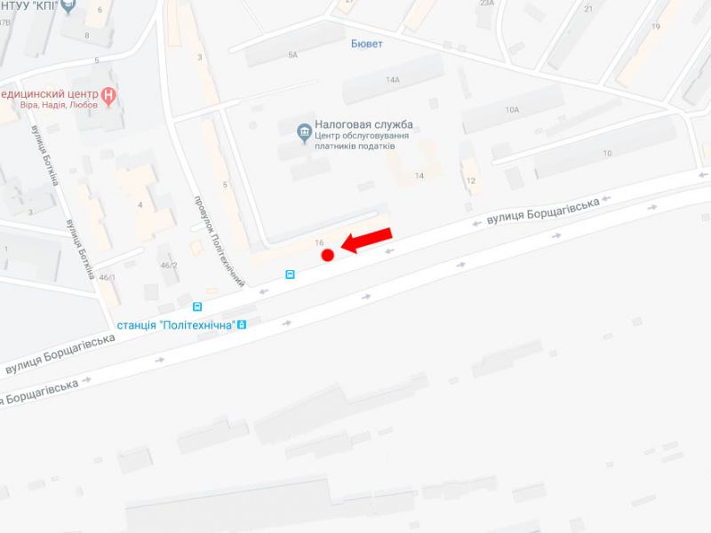 Білборд/Щит, Київ, Борщагівська вул., 16 - пров. Політехнічний, з центру