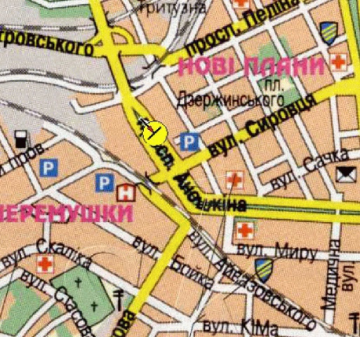 Билборд/Щит, Каменское/Днепродзержинск, пр.Аношкіна – перетин з пр.Т.Шевченко, з'їзд з Лівобережного мосту, біля кафе Сафран, в центр/пр.Аношкина, пересечение с ул.Сыровца, съезд с Левобережного моста, возле кафе Сафран, в центр