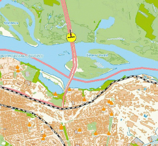 Билборд/Щит, Каменское/Днепродзержинск, Лівобережний мостовий перехід, в бік Правого берега, розподілювач, в центр/Левобережный мостовой переход, в сторону Правого берега, на разделителе, в центр