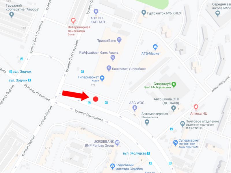 Білборд/Щит, Київ, Симиренка вул., 17 - вул.Сім'ї Сосніних, біля супермаркету "Ашан", в сторону супермаркету "Сільпо"