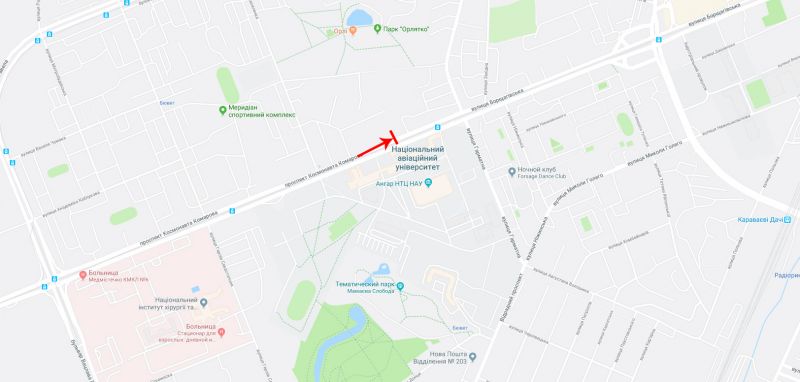 Билборд/Щит, Киев, Гузара Любомира пр-т 6 (Комарова пр-т 6), уні-т "НАУ", рух в напрямку Гарматна вул.