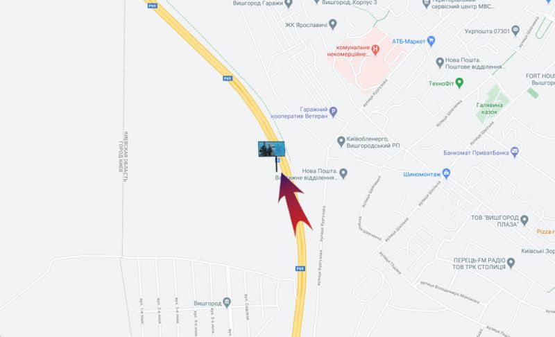 Билборд/Щит, Киев, Мінський пр-т/ 2 км до перекрестя,направо на Н.Петрівці,Димер,наліво,на пл.Шевченко (В)
