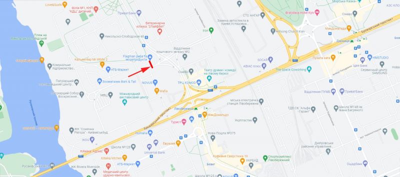 Билборд/Щит, Киев, Микільсько-Слобідська вул. 1А, мед центр "Сінево", ТЦ "Комод"