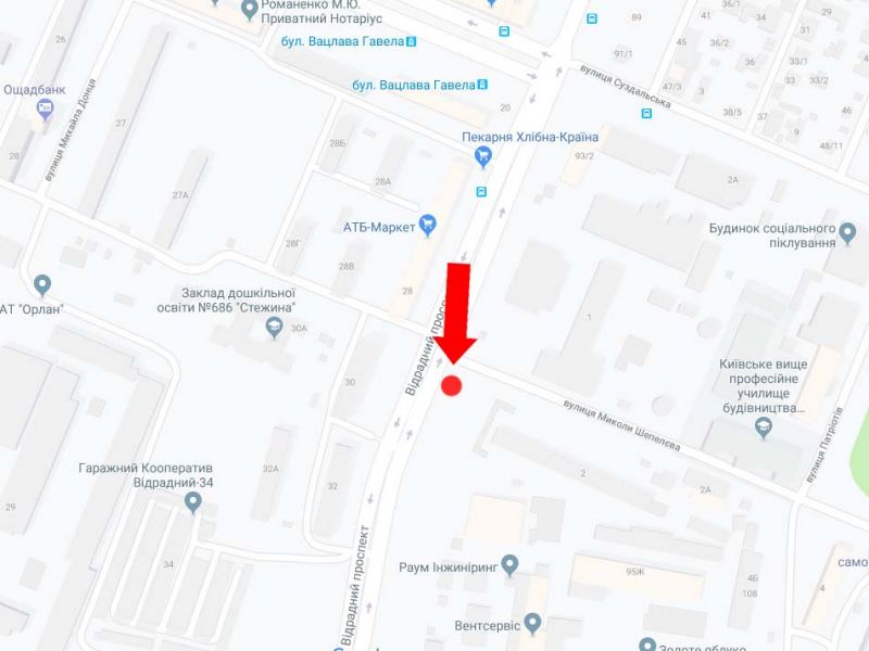 Билборд/Щит, Киев, Відрадний пр., 30, навпроти - вул. Шепелєва, з центру