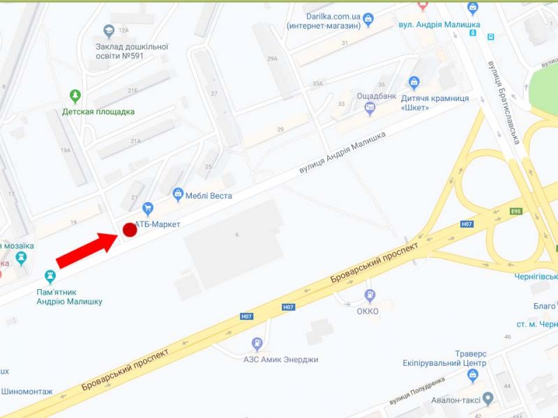 Билборд/Щит, Киев, Малишка вул., 25/1, біля супермаркету "АТБ", в сторону ст.м. "Чернігівська"